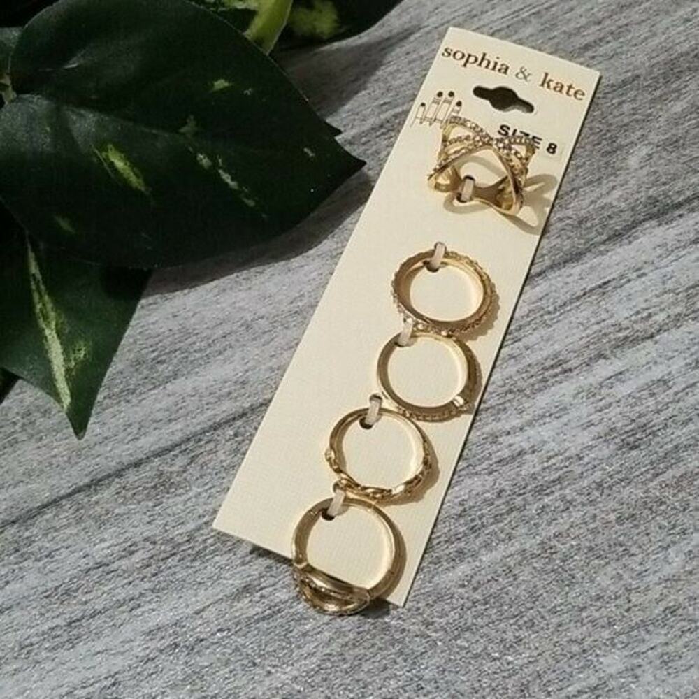 Sophia & Kate Gold Toned Rhinestone Ring Multipack Women's size 8 NEW